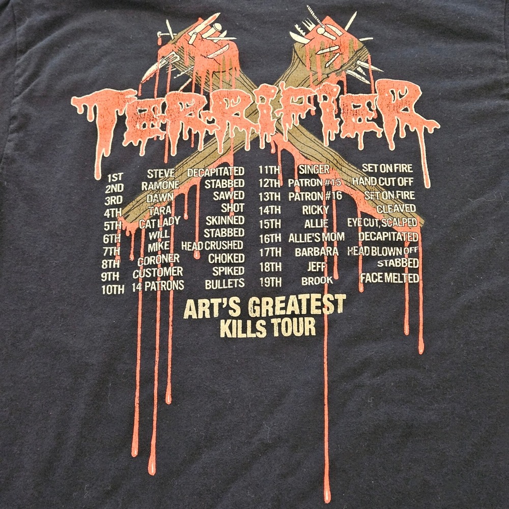 Terrifier 2 Art the Clown Arts Greatest Kills Tour Graphic T-Shirt Black Mens‎ M - Picture 7 of 7